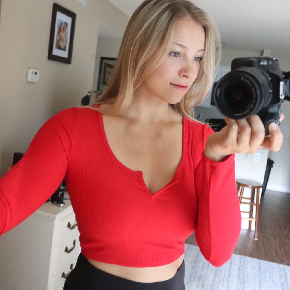 Red crop top.